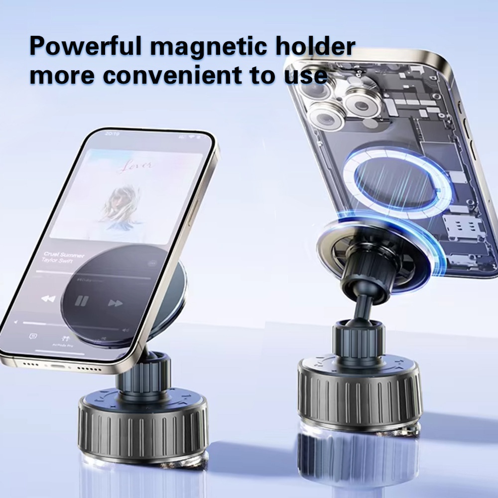 Magnetic Car Phone Holder with Strong Suction Cup Mount, 17 N52 Magnets, 360° Adjustable Dashboard Stand, Black