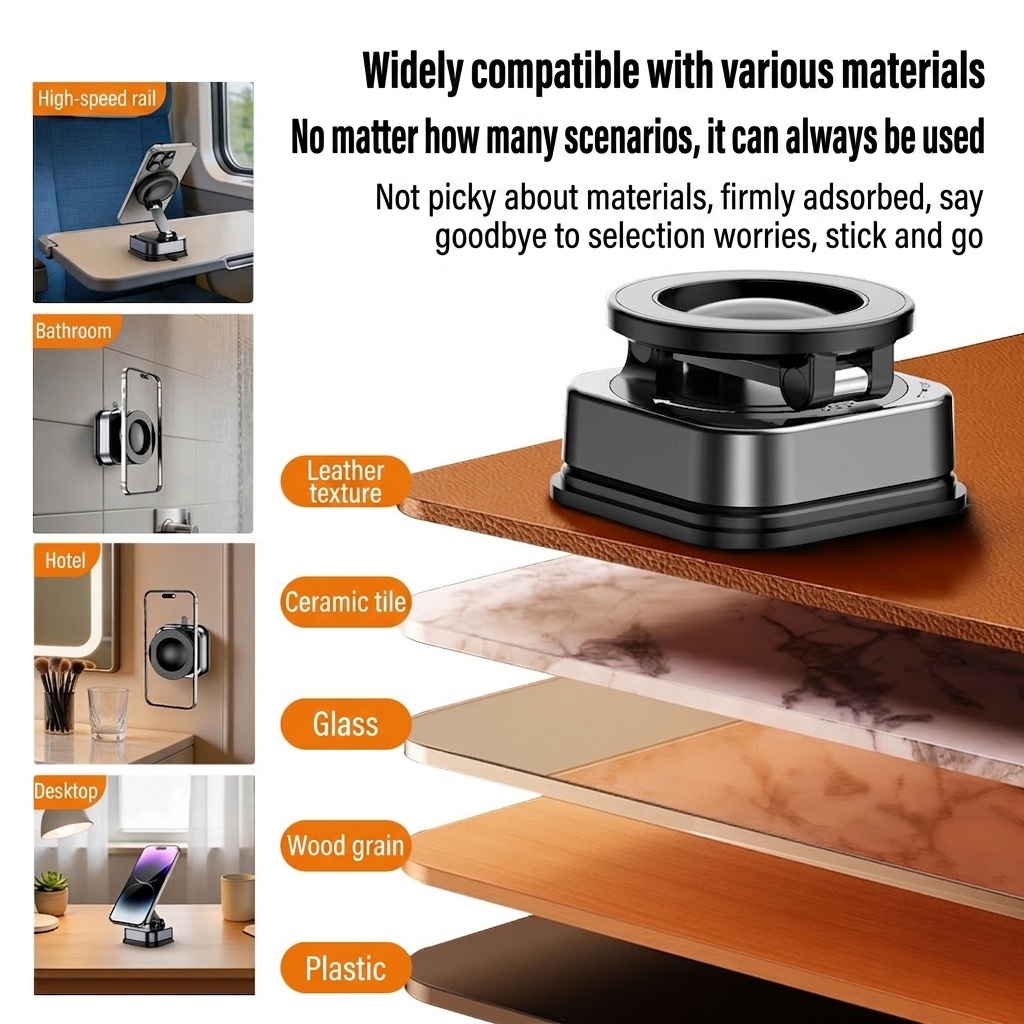 Foldable Magnetic Phone Stand, 360° Rotation Car & Desk Mount with Strong Suction, Black