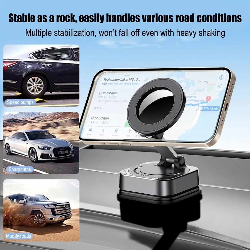 Foldable Magnetic Phone Stand, 360° Rotation Car & Desk Mount with Strong Suction, Black