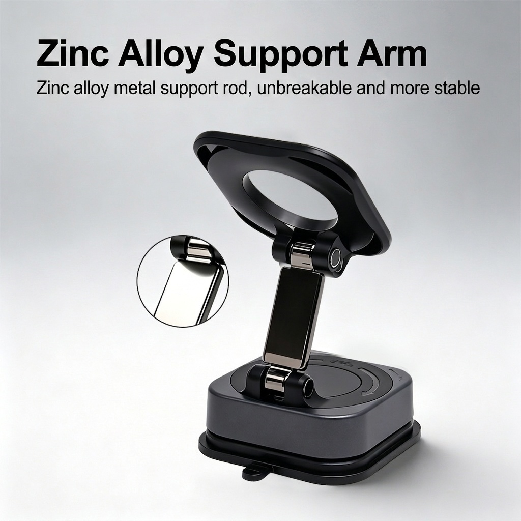 Foldable Magnetic Phone Stand, 360° Rotation Car & Desk Mount with Strong Suction, Black