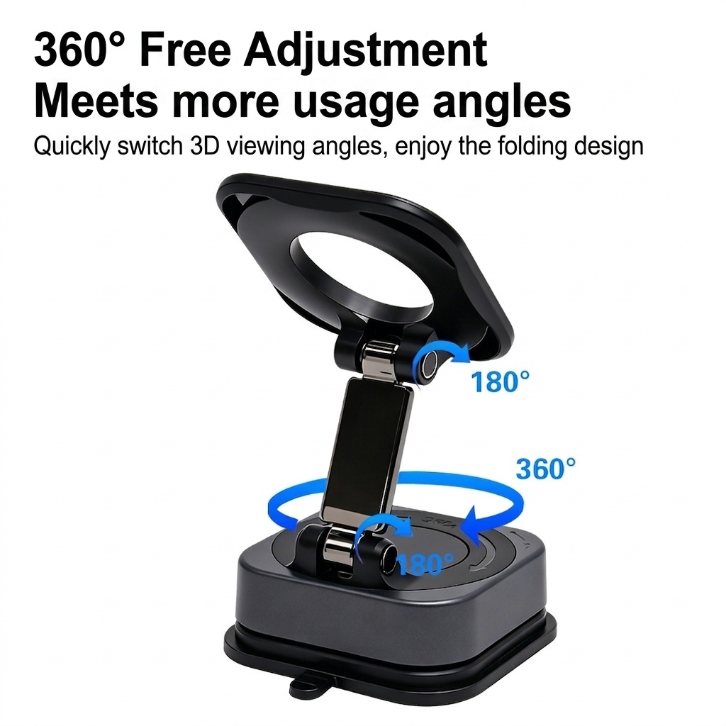Foldable Magnetic Phone Stand, 360° Rotation Car & Desk Mount with Strong Suction, Black