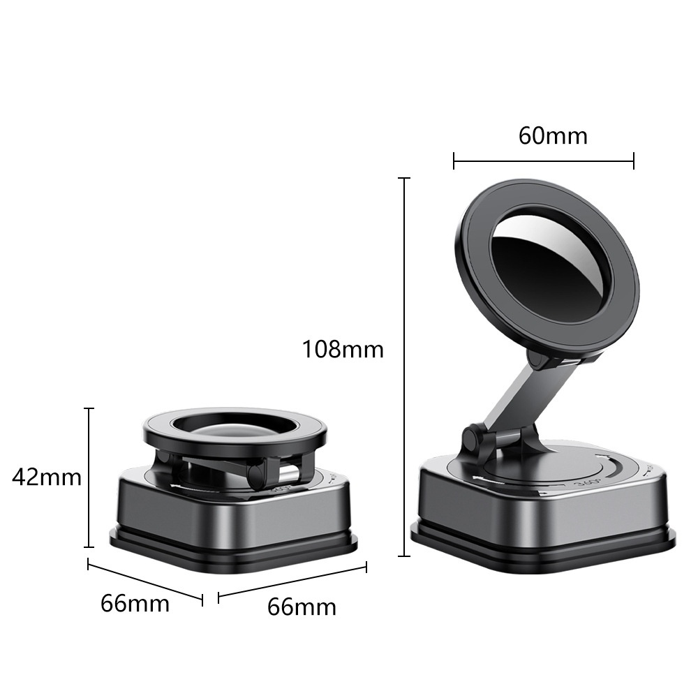 Foldable Magnetic Phone Stand, 360° Rotation Car & Desk Mount with Strong Suction, Black