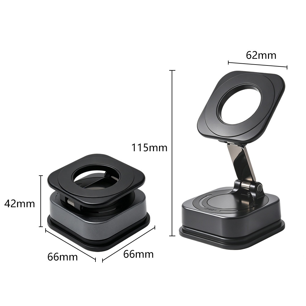 Foldable Magnetic Phone Stand, 360° Rotation Car & Desk Mount with Strong Suction, Black