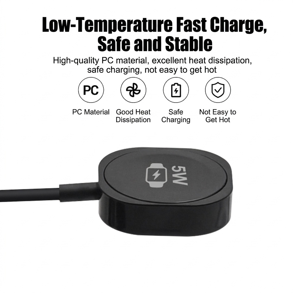 5W Magnetic Smartwatch Wireless Charger, Dual USB-A/C Connectors, Portable PC Charging Pad, White