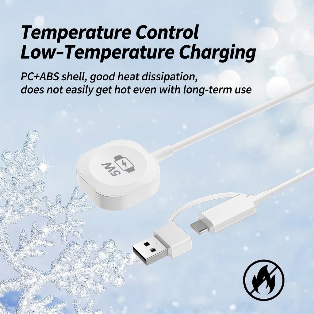 5W Magnetic Smartwatch Wireless Charger, Dual USB-A/C Connectors, Portable PC Charging Pad, White