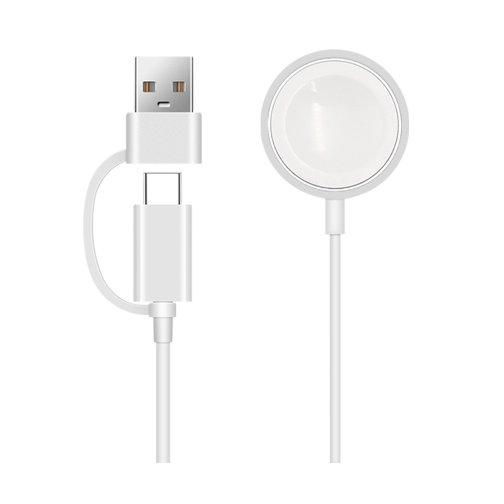 5W Magnetic Smartwatch Wireless Charger, Dual USB-A/C Connectors, Portable PC Charging Pad, White