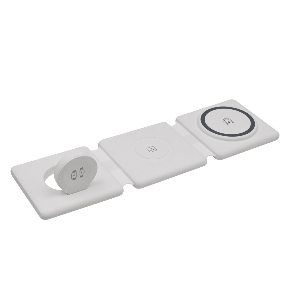 3-in-1 Foldable Wireless Charger for Phone, Watch & Earbuds, Portable Fast Charging Stand, White/Black