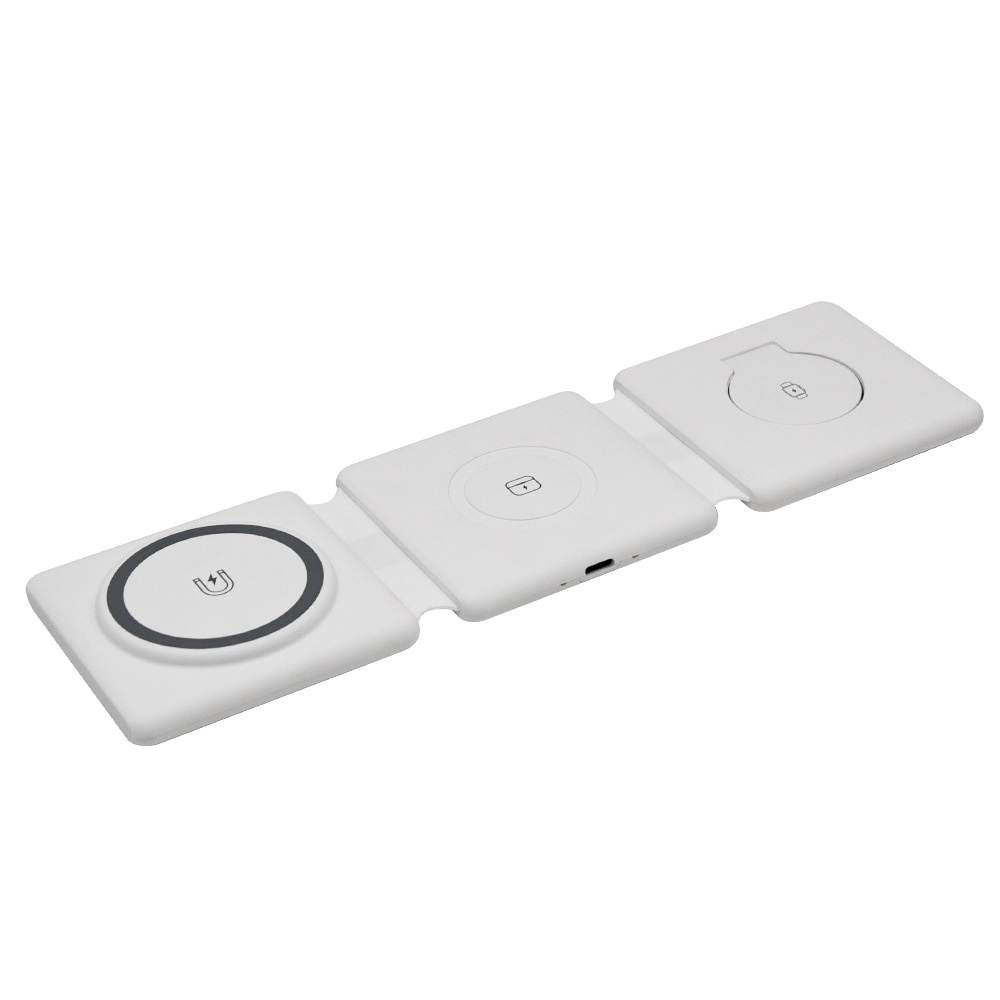 3-in-1 Foldable Wireless Charger for Phone, Watch & Earbuds, Portable Fast Charging Stand, White/Black