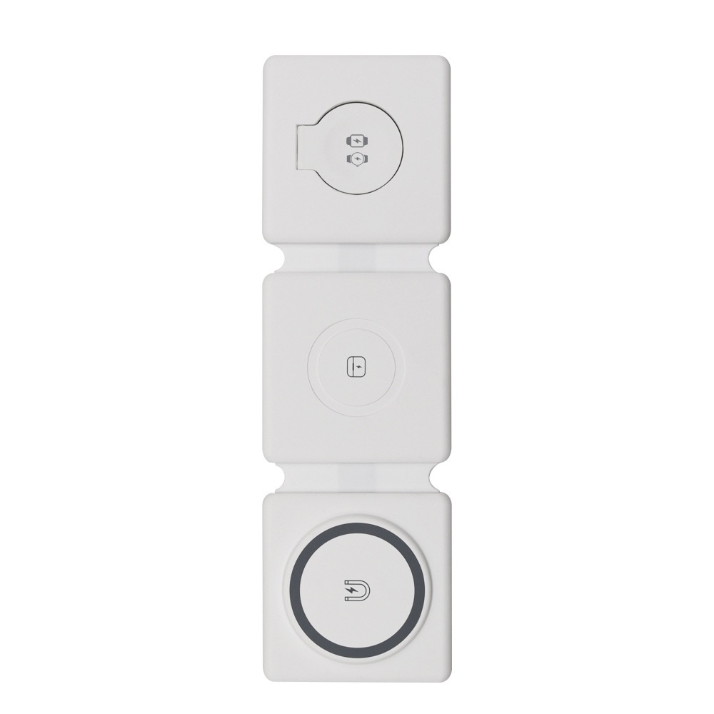 3-in-1 Foldable Wireless Charger for Phone, Watch & Earbuds, Portable Fast Charging Stand, White/Black