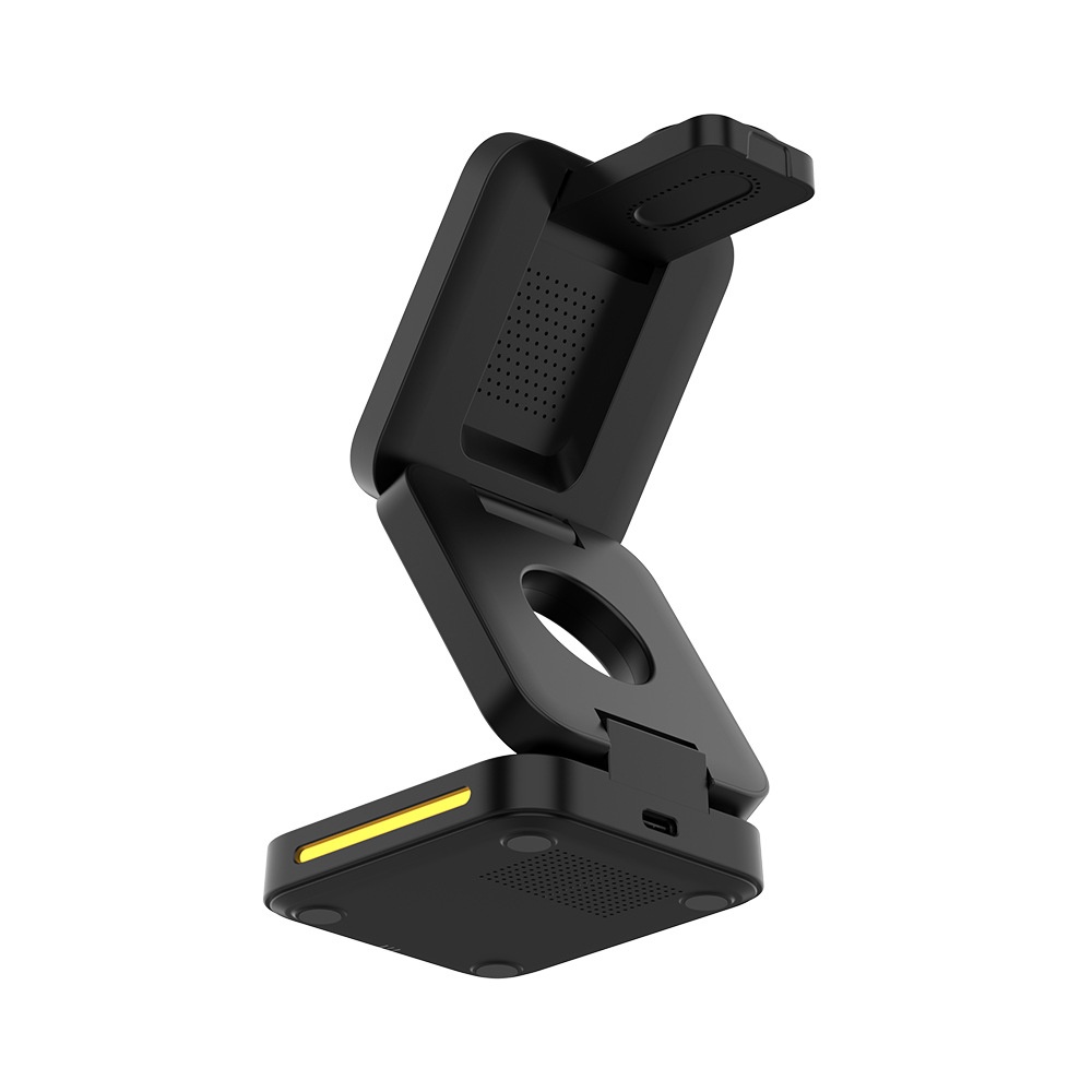 15W 3-in-1 Foldable Magnetic Wireless Charger Stand for Phone, Watch & Earbuds, Compact Fast Charging Station, White/Black
