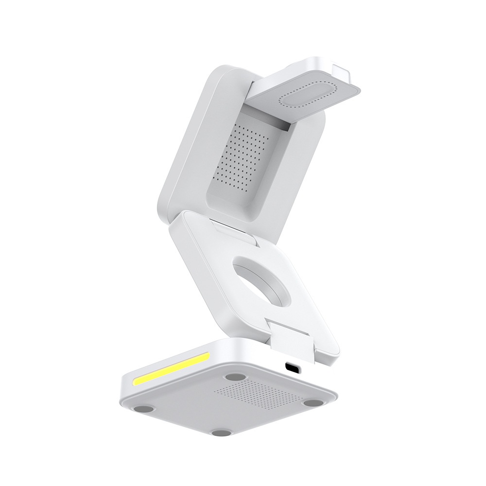 15W 3-in-1 Foldable Magnetic Wireless Charger Stand for Phone, Watch & Earbuds, Compact Fast Charging Station, White/Black