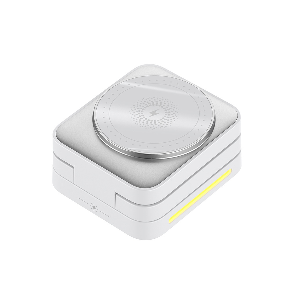 15W 3-in-1 Foldable Magnetic Wireless Charger Stand for Phone, Watch & Earbuds, Compact Fast Charging Station, White/Black