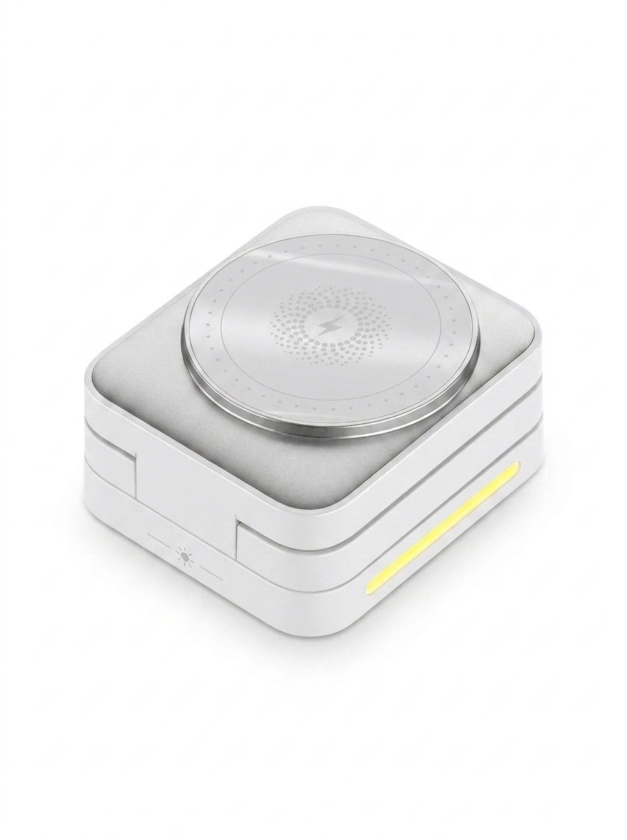 15W 3-in-1 Foldable Magnetic Wireless Charger Stand for Phone, Watch & Earbuds, Compact Fast Charging Station, White/Black