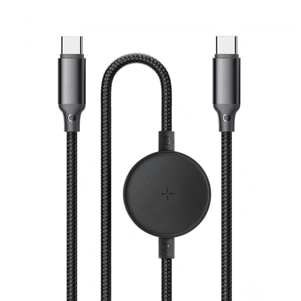 Magnetic Wireless Watch Charger & 60W USB-C Fast Charge Cable, 2-in-1 Braided Nylon Cord, White