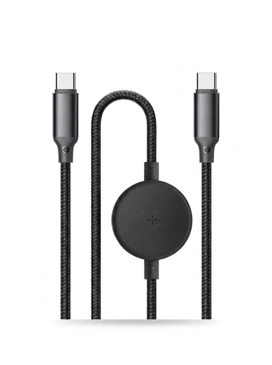 Magnetic Wireless Watch Charger & 60W USB-C Fast Charge Cable, 2-in-1 Braided Nylon Cord, White