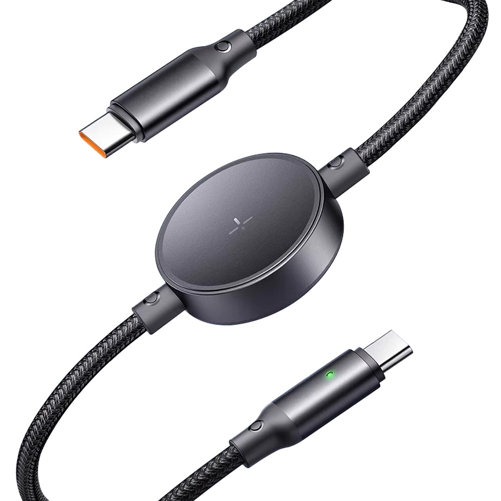 Magnetic Wireless Watch Charger & 60W USB-C Fast Charge Cable, 2-in-1 Braided Nylon Cord, White