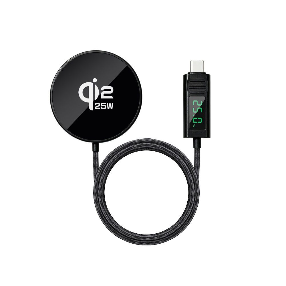 25W Magnetic Wireless Charger with Digital Display, Ultra-Thin Fast Charging Pad, Qi2.2 Certified, Black
