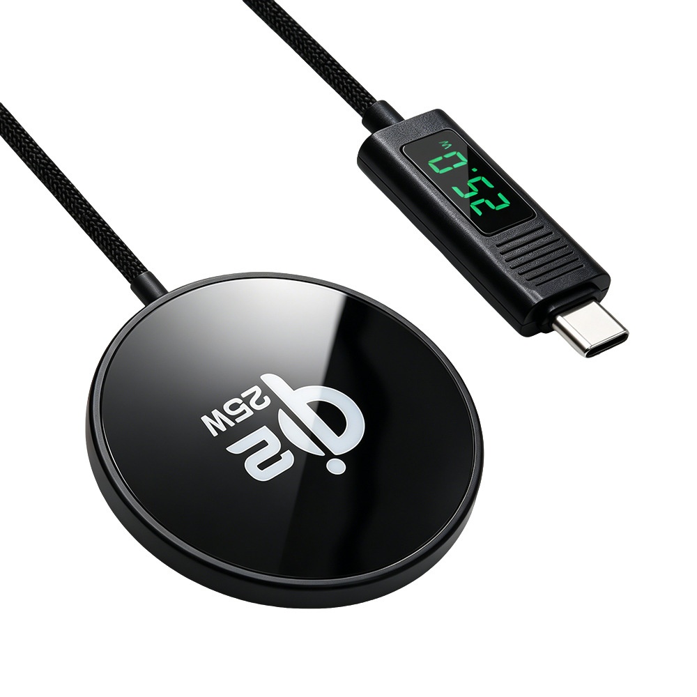 25W Magnetic Wireless Charger with Digital Display, Ultra-Thin Fast Charging Pad, Qi2.2 Certified, Black
