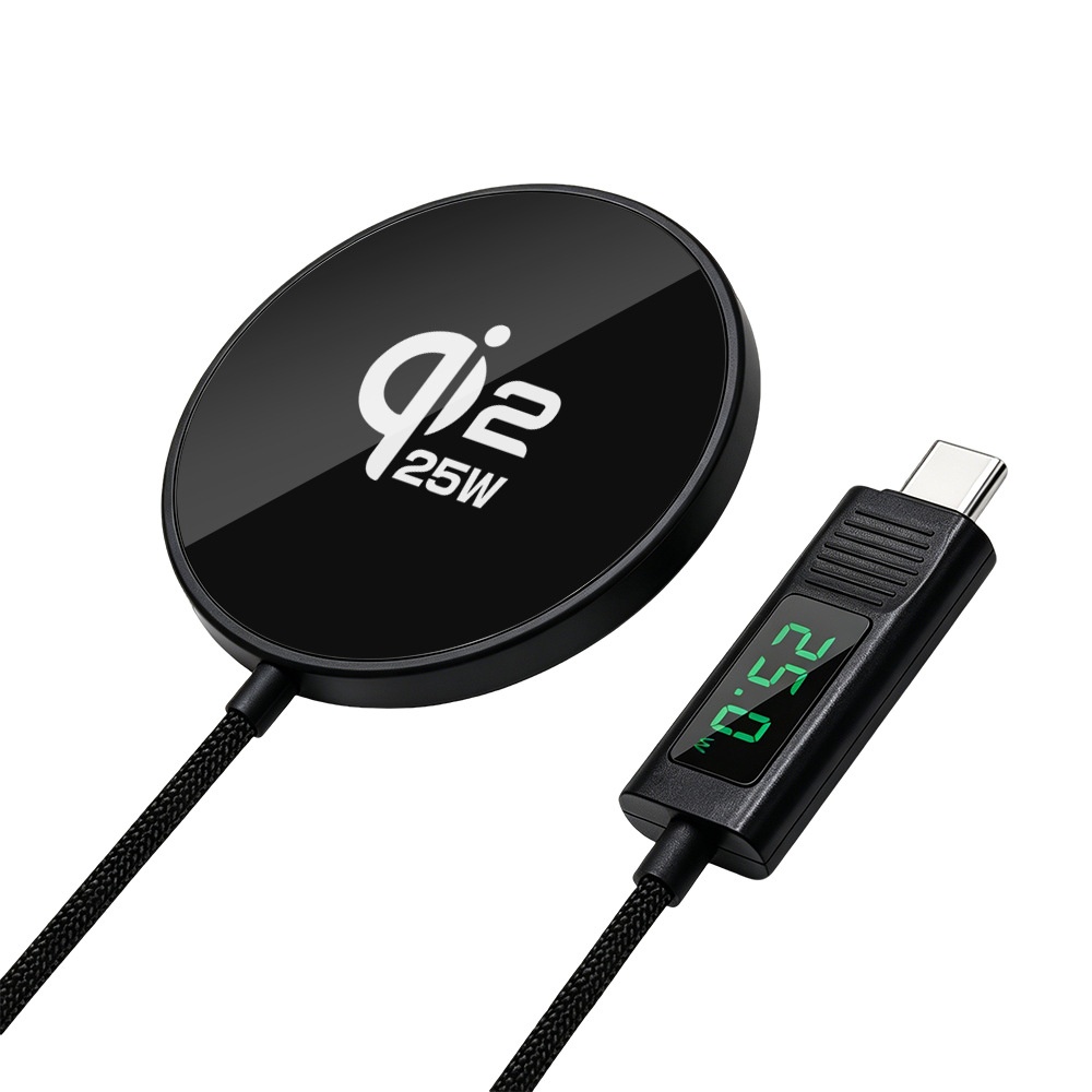 25W Magnetic Wireless Charger with Digital Display, Ultra-Thin Fast Charging Pad, Qi2.2 Certified, Black