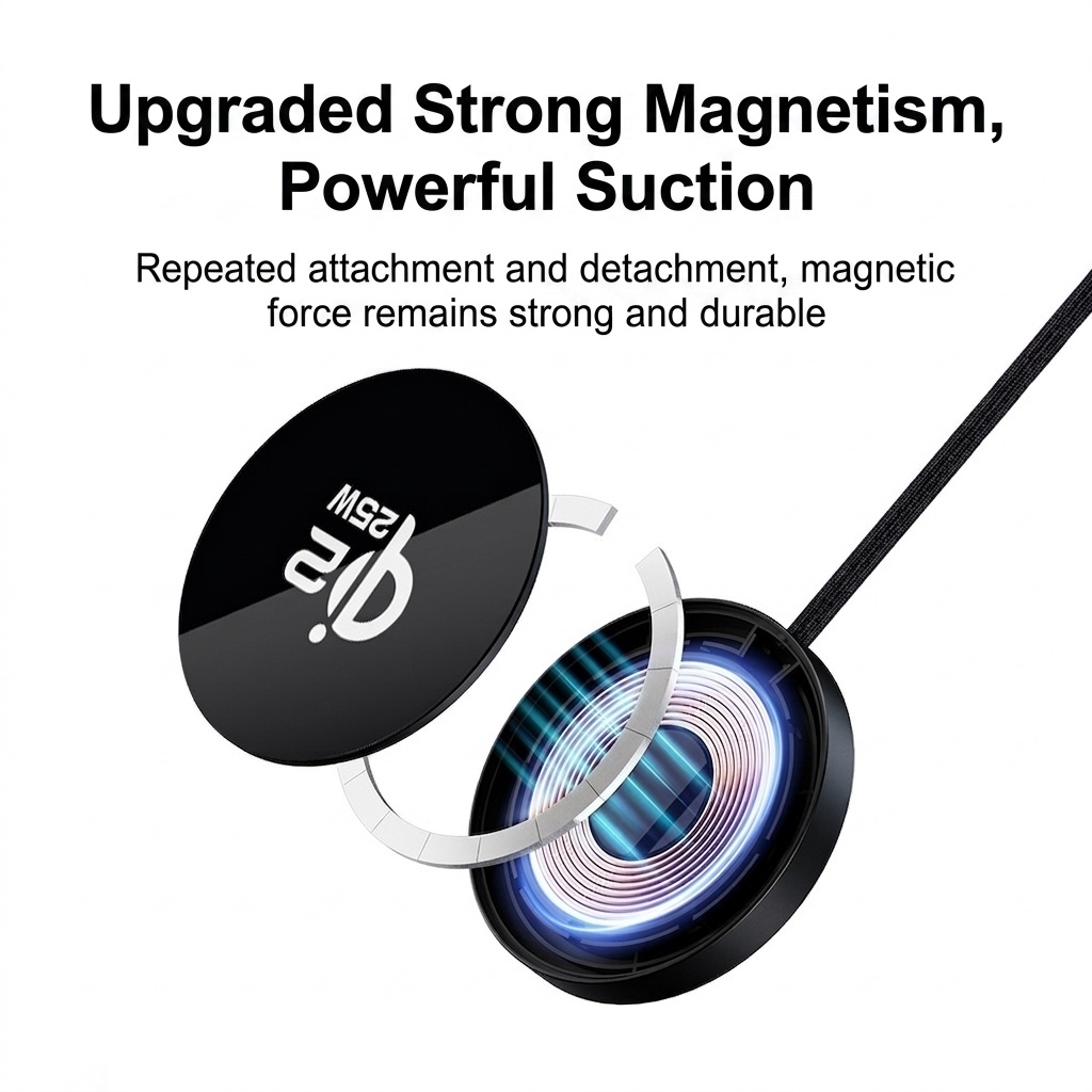 25W Magnetic Wireless Charger with Digital Display, Ultra-Thin Fast Charging Pad, Qi2.2 Certified, Black