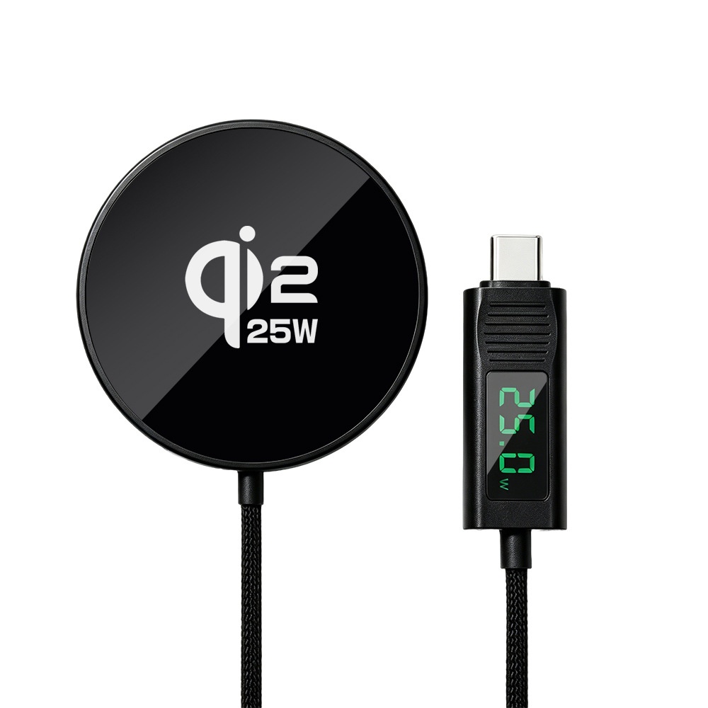 25W Magnetic Wireless Charger with Digital Display, Ultra-Thin Fast Charging Pad, Qi2.2 Certified, Black