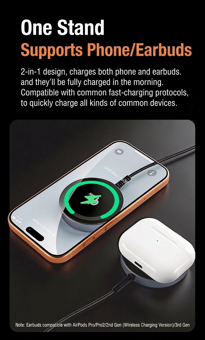 25W Magnetic Wireless Charger with Digital Display, Ultra-Thin Fast Charging Pad, Qi2.2 Certified, Black