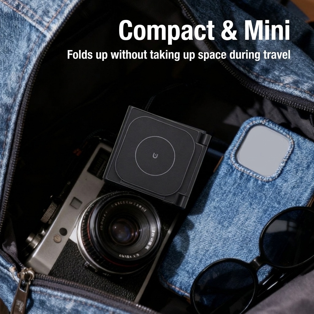 3-in-1 Foldable Wireless Charger for iPhone, Watch & AirPods, 15W Fast Charging Station, PU Leather, White