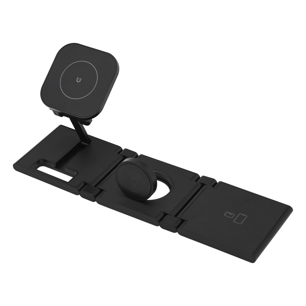 3-in-1 Foldable Wireless Charger for iPhone, Watch & AirPods, 15W Fast Charging Station, PU Leather, White