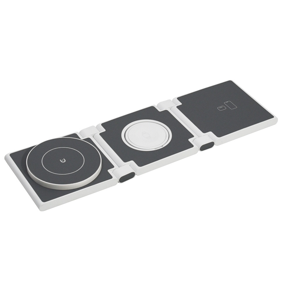 3-in-1 Foldable Wireless Charger for iPhone, Watch & AirPods, 15W Fast Charging Station, PU Leather, White