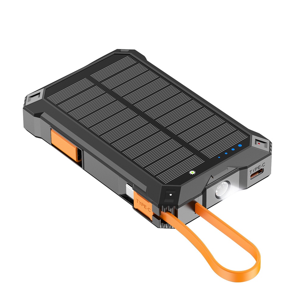 5-in-1 Solar Wireless Power Bank, 5000mAh Portable Charger with LED Light & Multiple Type-C Outputs, Black
