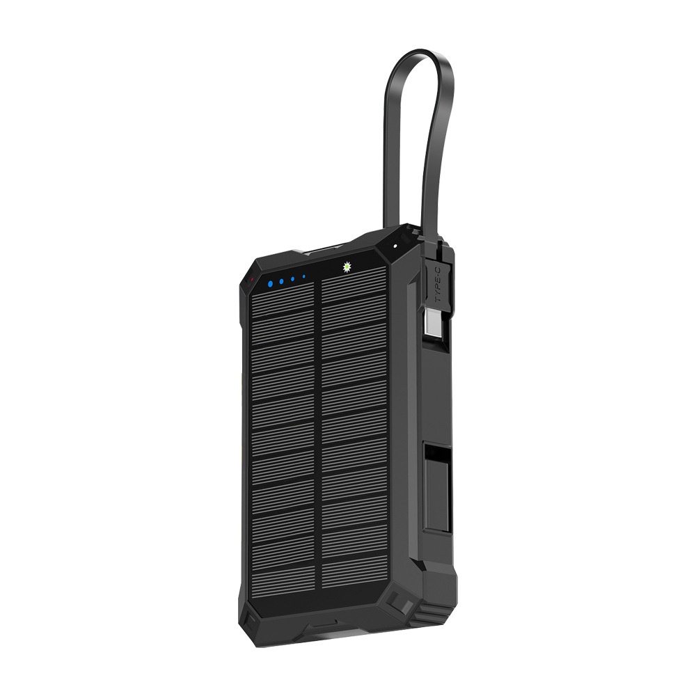 5-in-1 Solar Wireless Power Bank, 5000mAh Portable Charger with LED Light & Multiple Type-C Outputs, Black