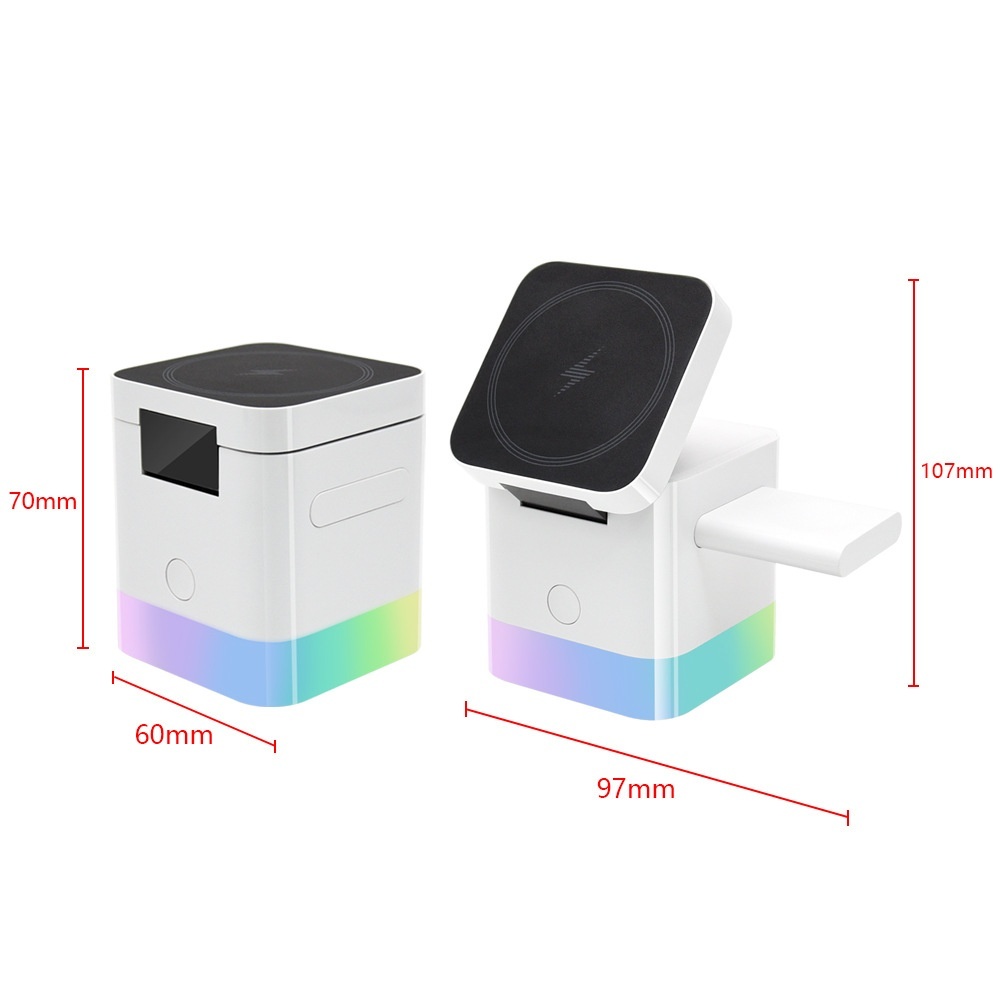 Portable 3-in-1 Wireless Charger Stand with RGB Light, Magnetic Fast Charging Station for iPhone, Watch & AirPods, White