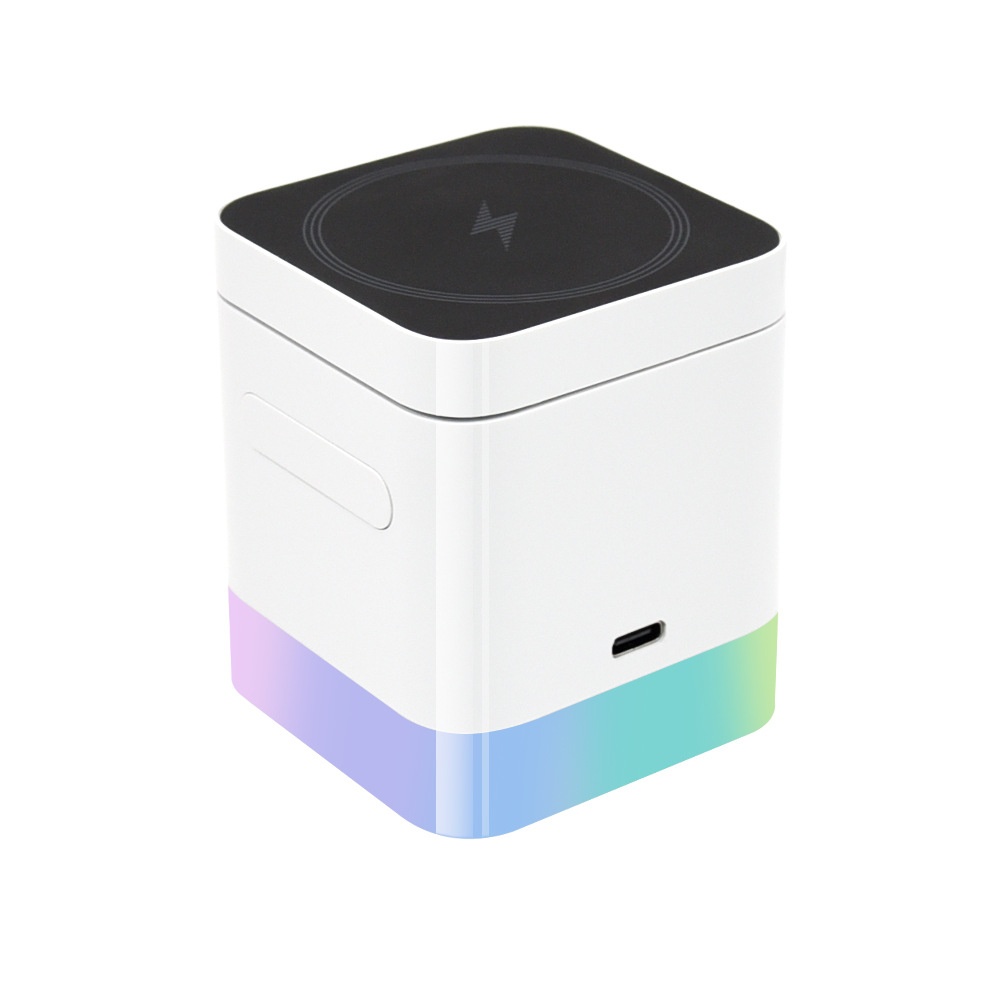 Portable 3-in-1 Wireless Charger Stand with RGB Light, Magnetic Fast Charging Station for iPhone, Watch & AirPods, White