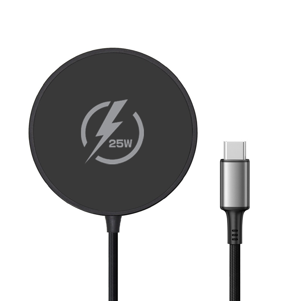 25W Magnetic Wireless Fast Charger Pad with 1m USB-C Cable, Aluminum Casing Fast Charging Station, White/Black