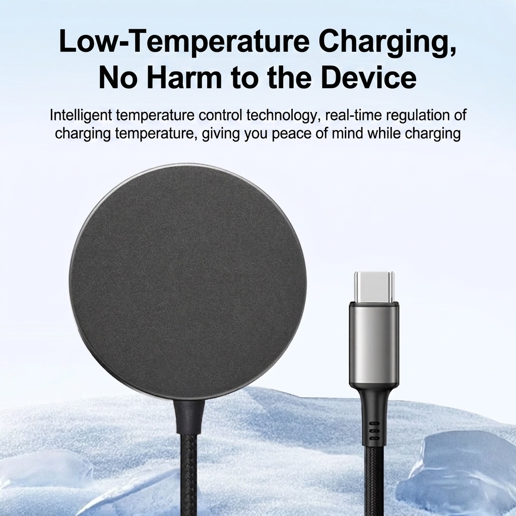 25W Magnetic Wireless Fast Charger Pad with 1m USB-C Cable, Aluminum Casing Fast Charging Station, White/Black