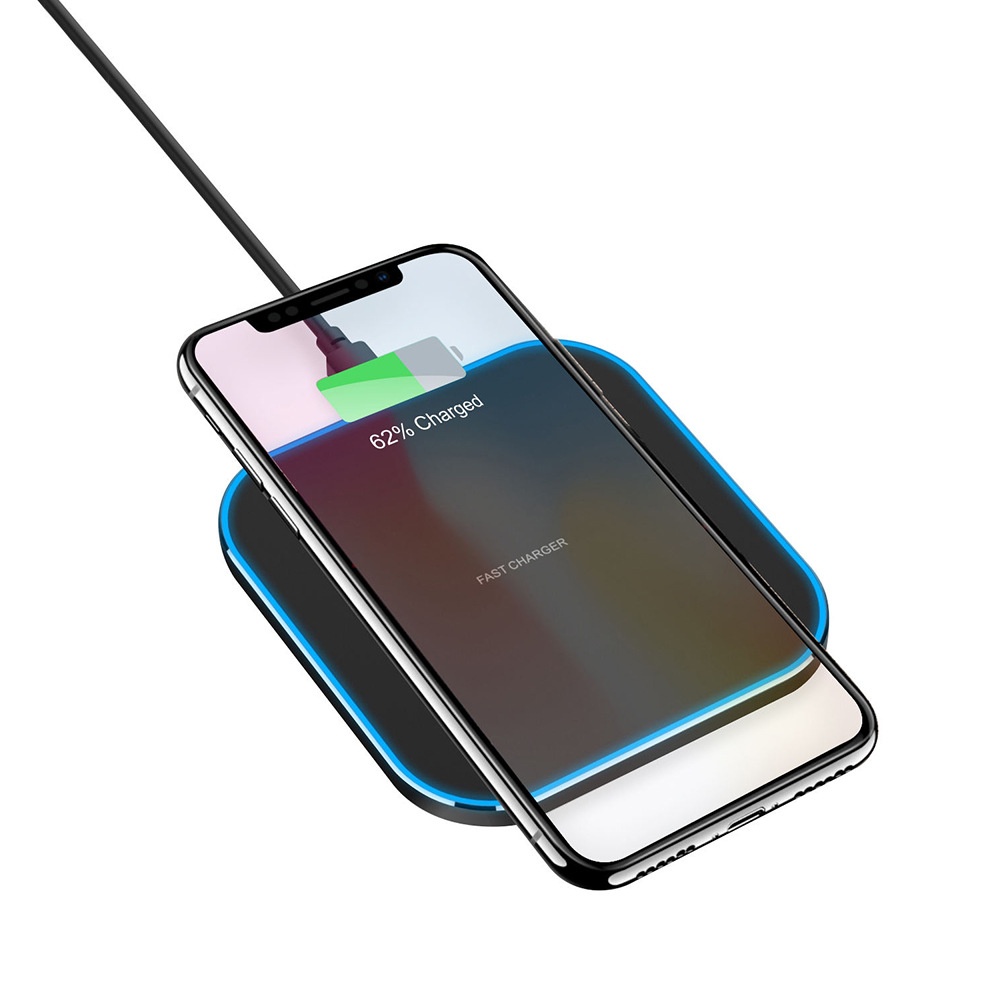 15W Fast Wireless Charger Pad with RGB LED Light, Qi Compatible Sleek Charging Station, White/Black