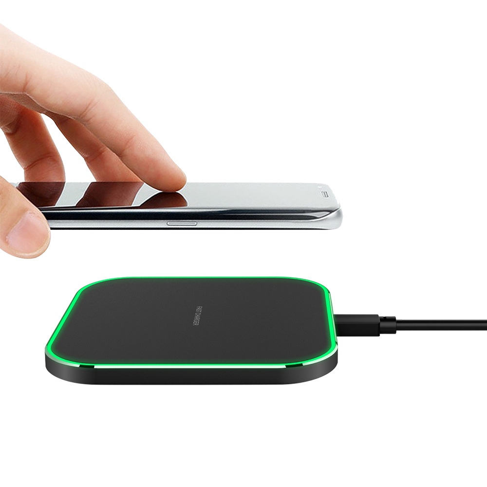 15W Fast Wireless Charger Pad with RGB LED Light, Qi Compatible Sleek Charging Station, White/Black