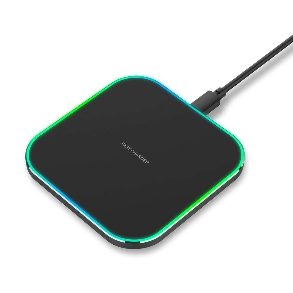 15W Fast Wireless Charger Pad with RGB LED Light, Qi Compatible Sleek Charging Station, White/Black