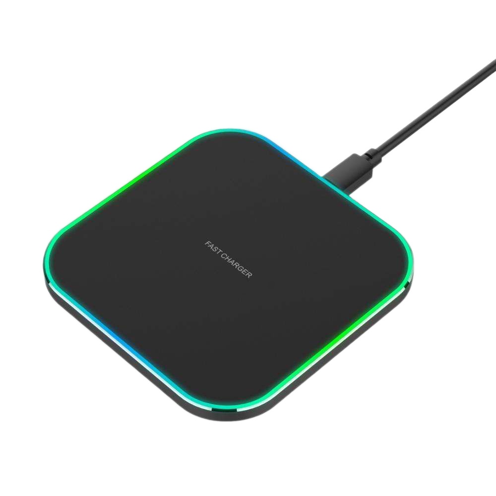 15W Fast Wireless Charger Pad with RGB LED Light, Qi Compatible Sleek Charging Station, White/Black