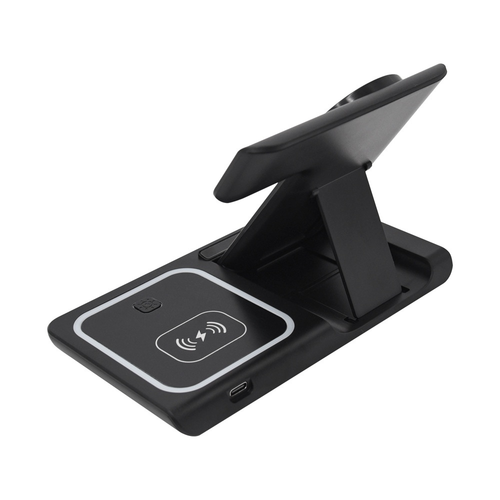 3-in-1 Foldable Wireless Charger Stand for Phone, Watch & Earbuds, 15W Fast Charging Station with Smart Protection, White/Black