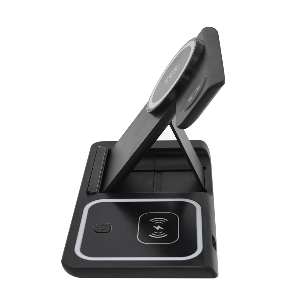 3-in-1 Foldable Wireless Charger Stand for Phone, Watch & Earbuds, 15W Fast Charging Station with Smart Protection, White/Black