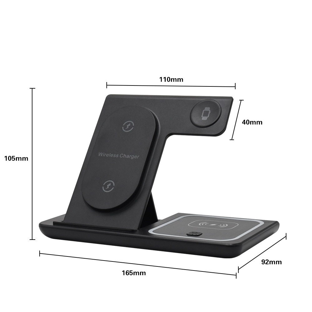 3-in-1 Foldable Wireless Charger Stand for Phone, Watch & Earbuds, 15W Fast Charging Station with Smart Protection, White/Black