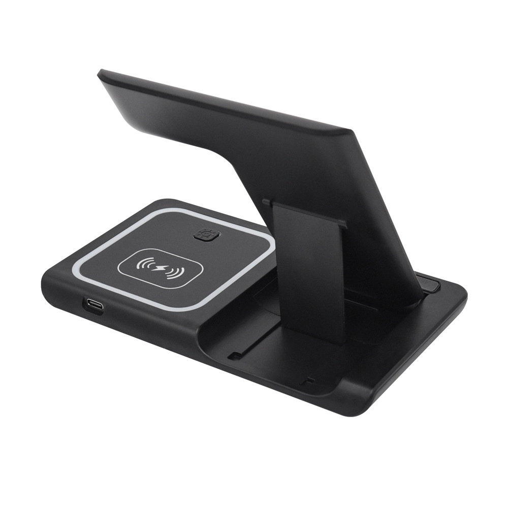 3-in-1 Foldable Wireless Charger Stand for Phone, Watch & Earbuds, 15W Fast Charging Station with Smart Protection, White/Black