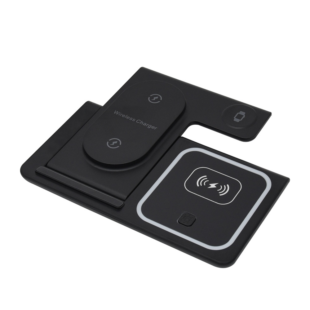 3-in-1 Foldable Wireless Charger Stand for Phone, Watch & Earbuds, 15W Fast Charging Station with Smart Protection, White/Black