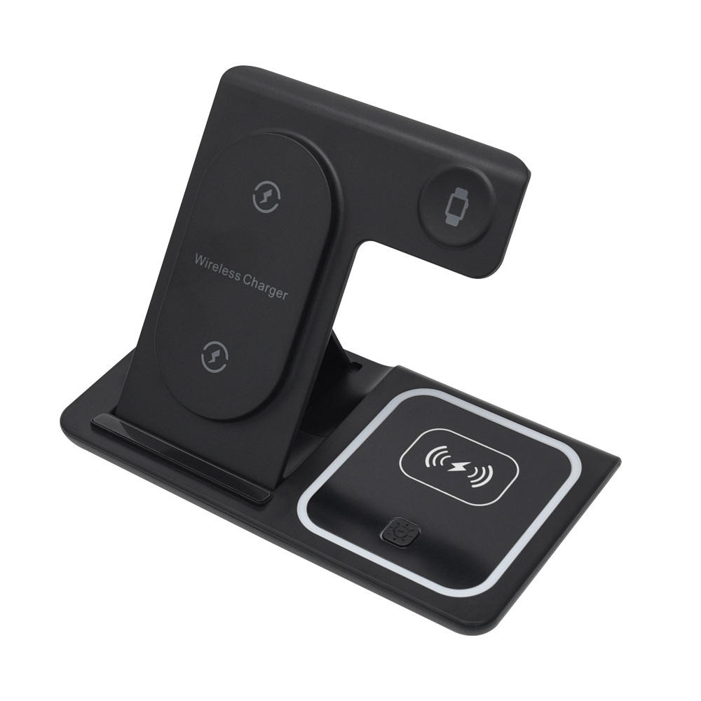 3-in-1 Foldable Wireless Charger Stand for Phone, Watch & Earbuds, 15W Fast Charging Station with Smart Protection, White/Black