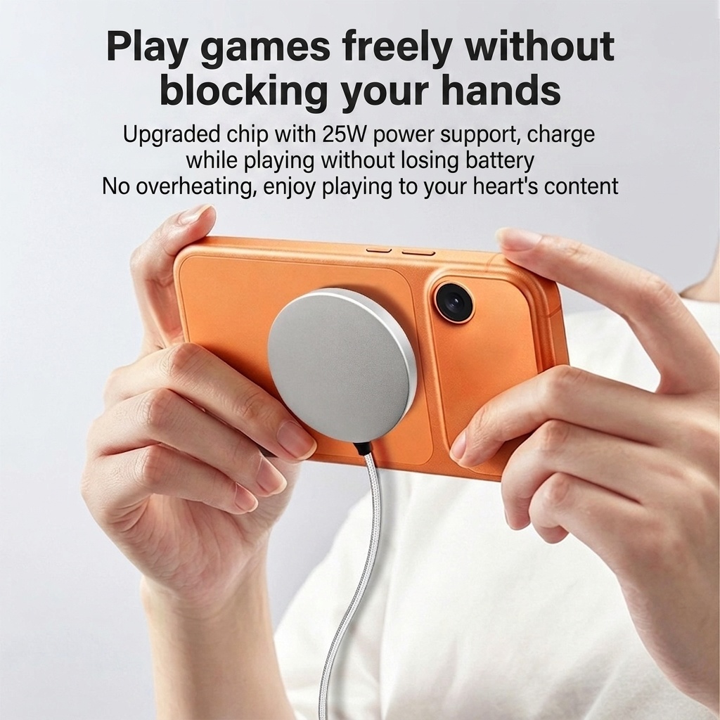 2-in-1 Magnetic Wireless Charger for Phone & Smartwatch, 25W/5W Fast Charging Braided Cable, Aluminum Alloy, White
