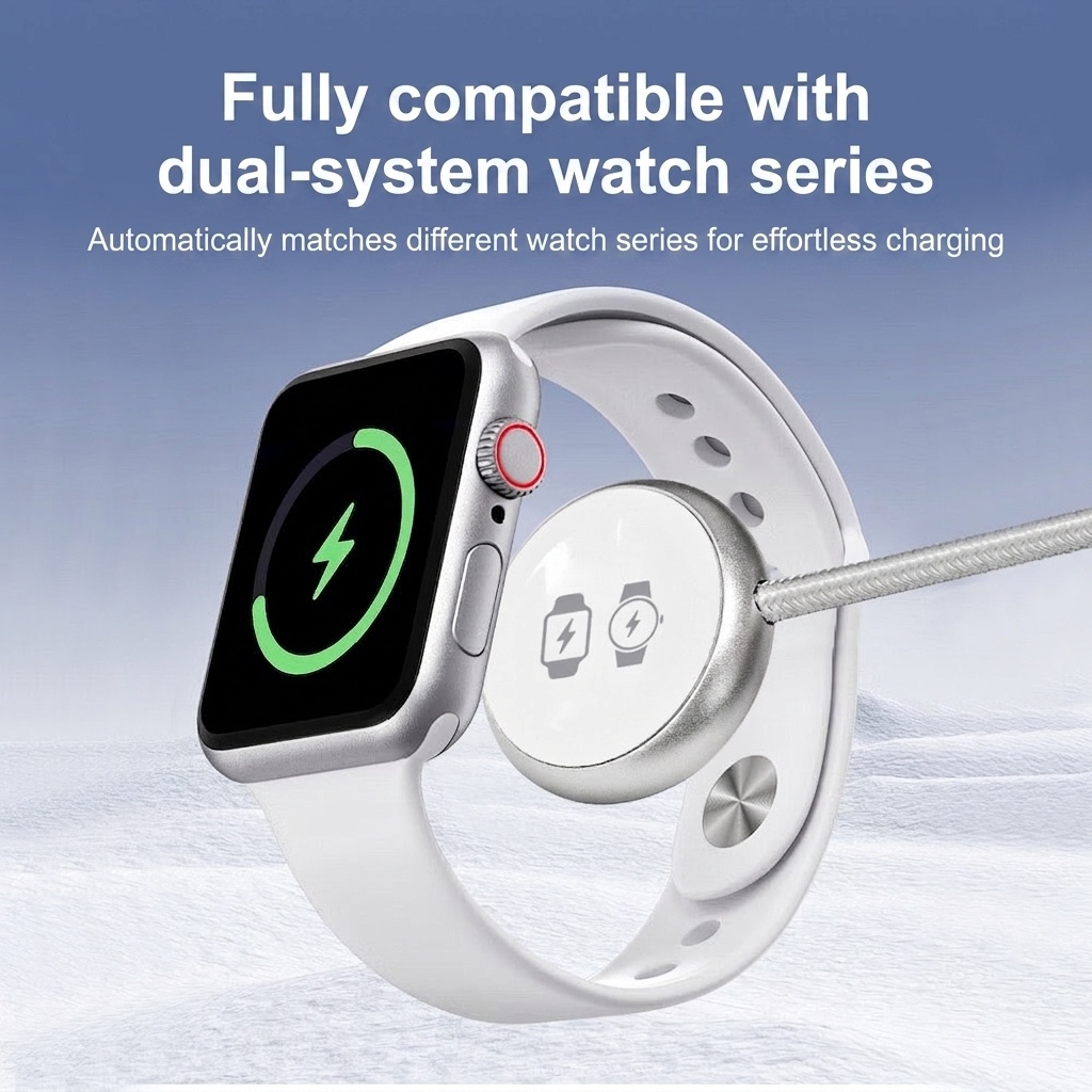 2-in-1 Magnetic Wireless Charger for Phone & Smartwatch, 25W/5W Fast Charging Braided Cable, Aluminum Alloy, White