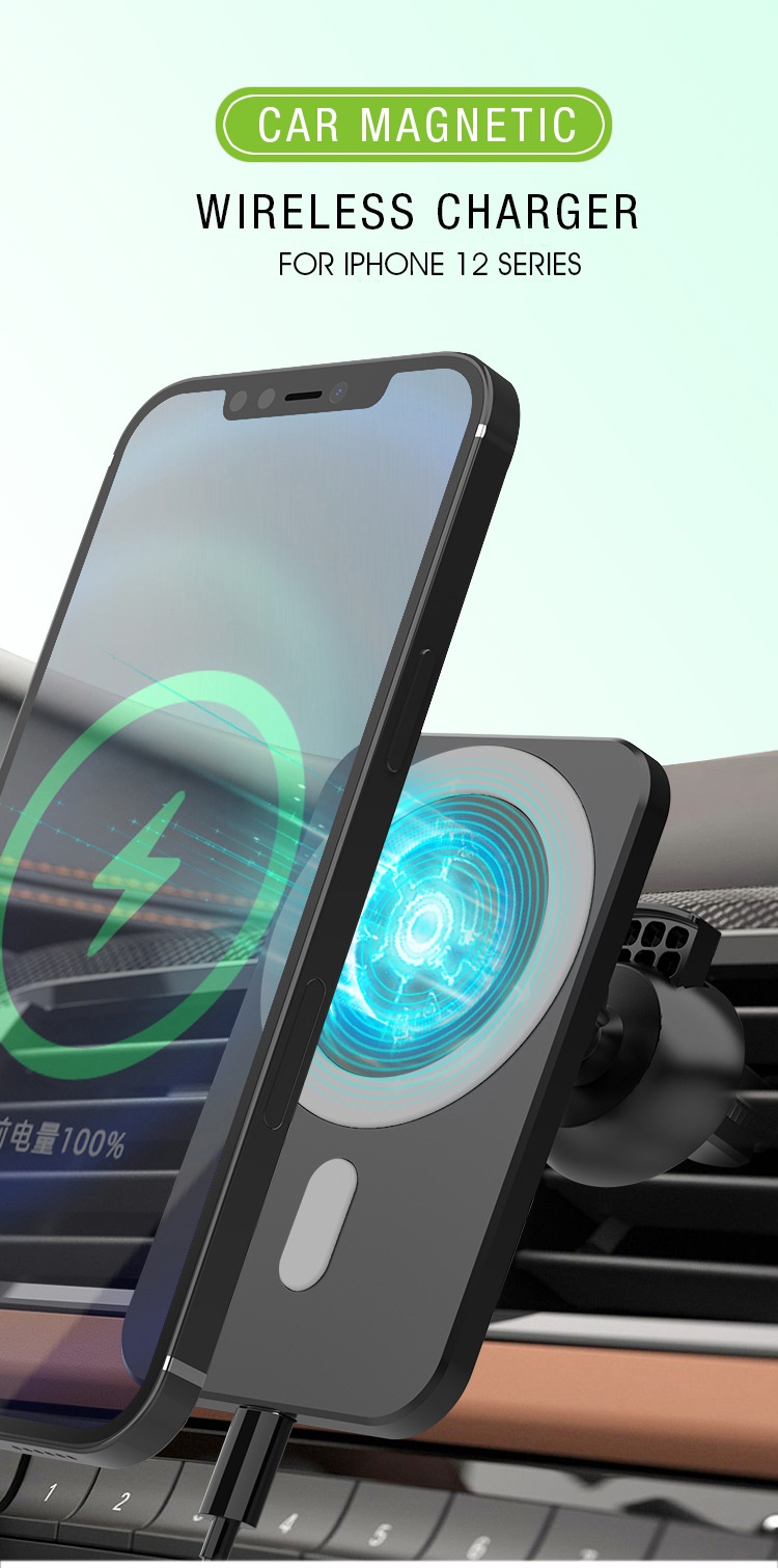 15W Magnetic Car Wireless Charger, Fast Charging Phone Vent Mount for Dashboard, Orange/Light Green/White/Black