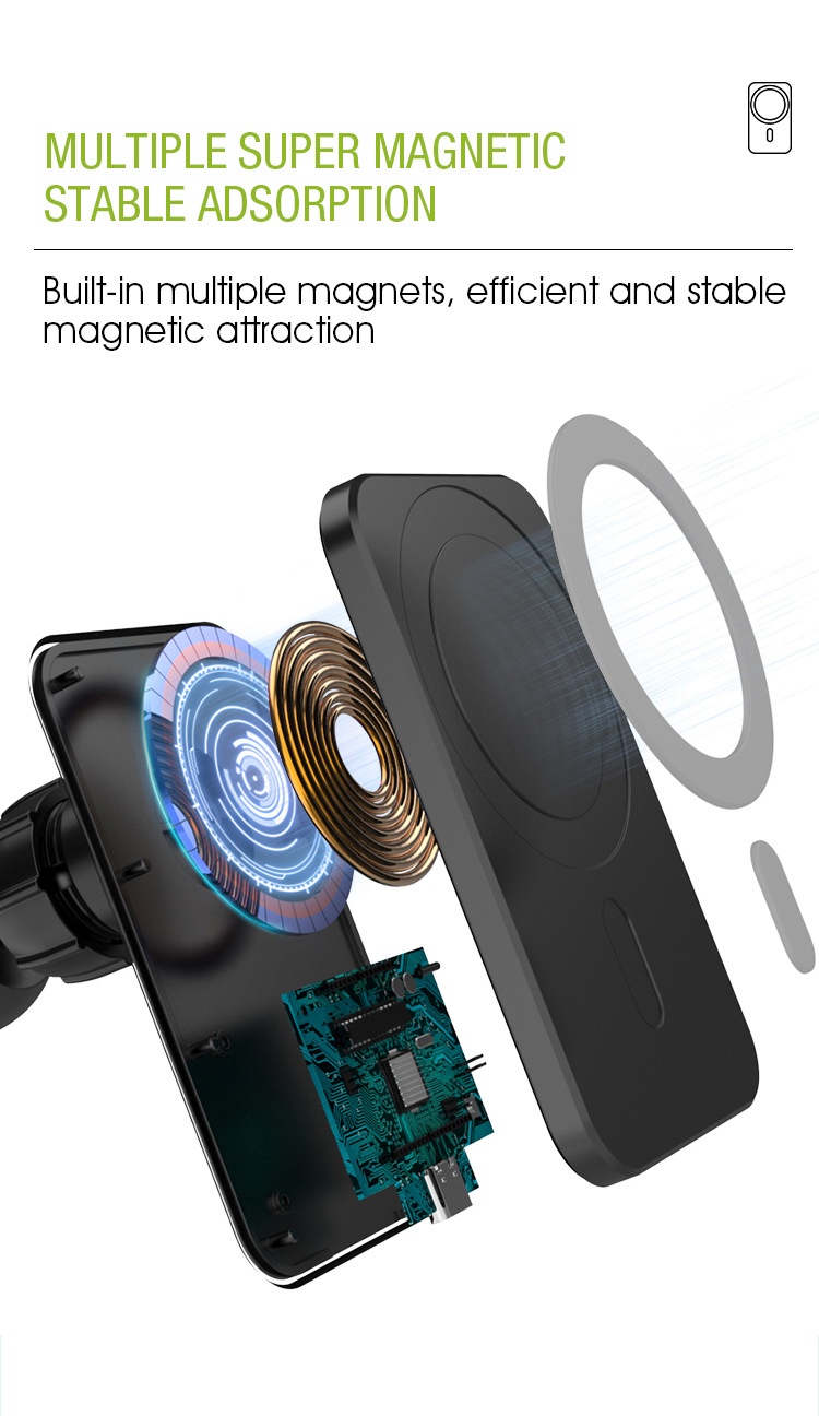15W Magnetic Car Wireless Charger, Fast Charging Phone Vent Mount for Dashboard, Orange/Light Green/White/Black