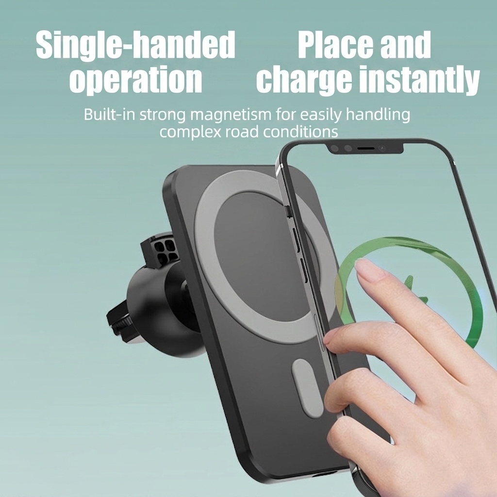 15W Magnetic Car Wireless Charger, Fast Charging Phone Vent Mount for Dashboard, Orange/Light Green/White/Black